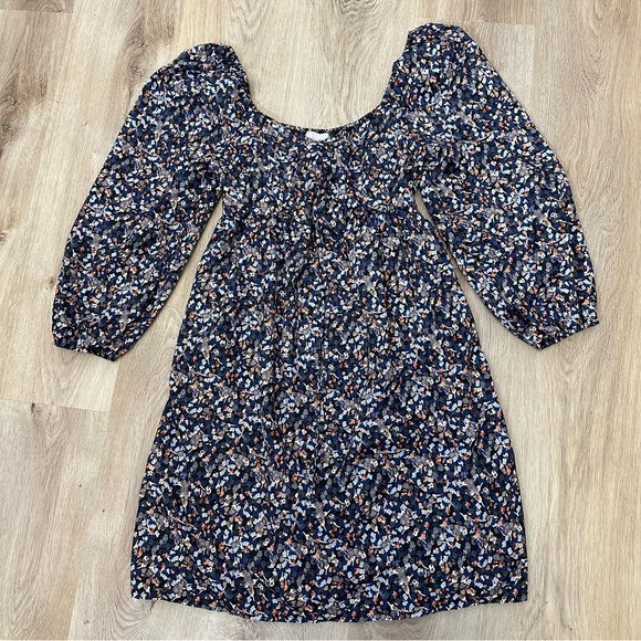 CHELSEA28 Babydoll Puff Sleeve Navy Floral Mini Dress Size S - Picture 5 of 10